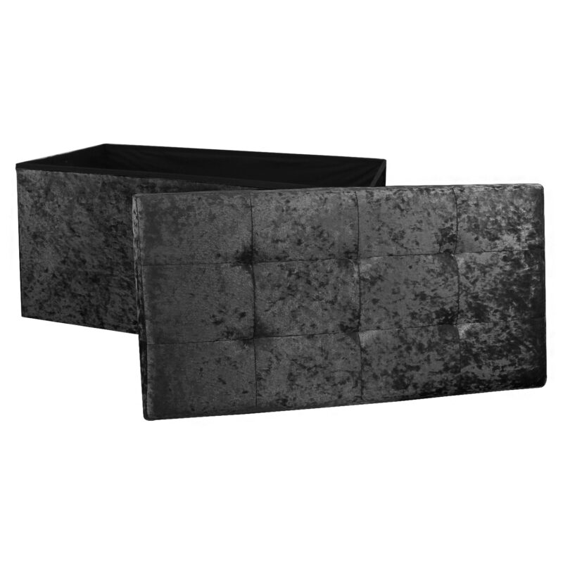 Large Black Double Crushed Velvet Storage Ottoman