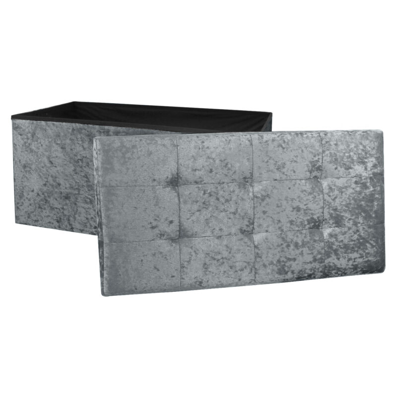 Large Grey Double Crushed Velvet Storage Ottoman