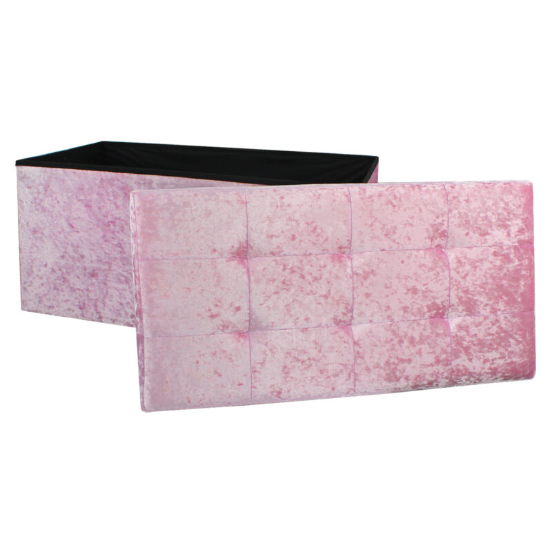 Large Pink Double Crushed Velvet Storage Ottoman