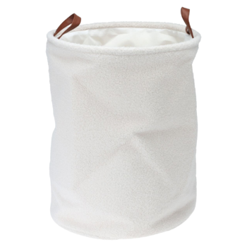 Teddy Boucle Round Laundry Storage Basket with Faux Leather Handles - Cream